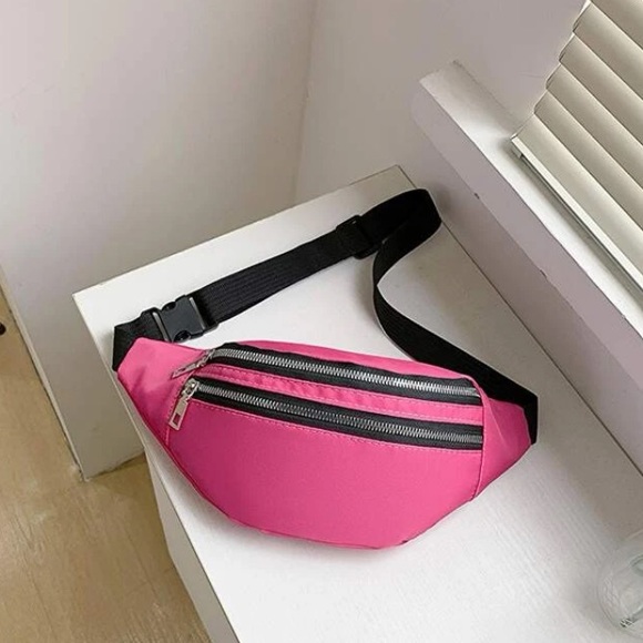💙 Women’s Pink Double Zip Front Pockets Adjustable Strap Fanny Pack - Picture 1 of 6
